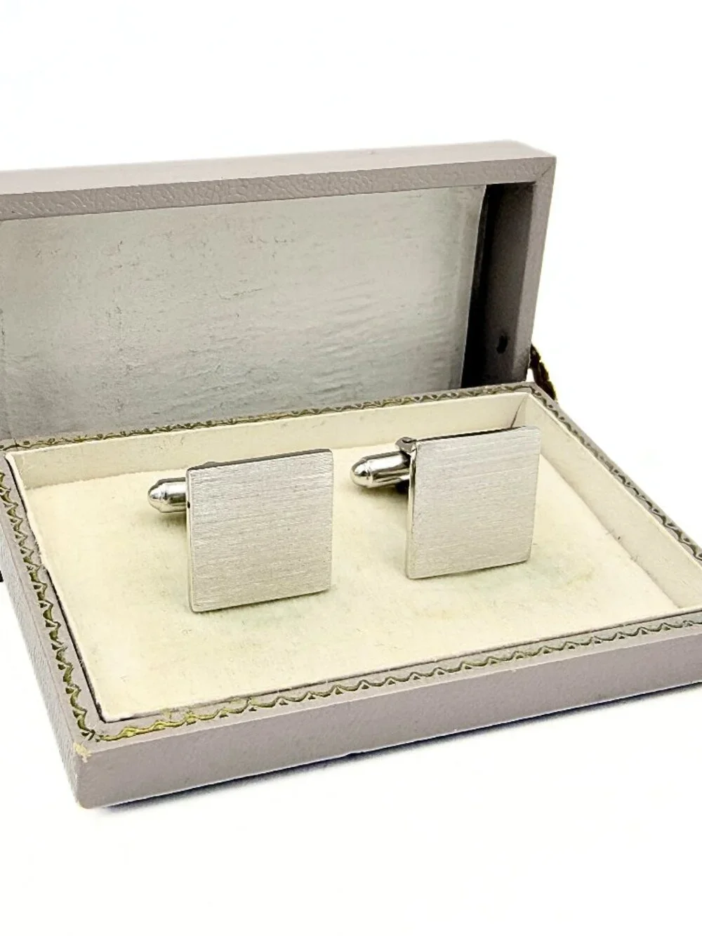 Dante Signed Minimalist MCM Brushed Square Silver Plated Brutalist Cufflinks